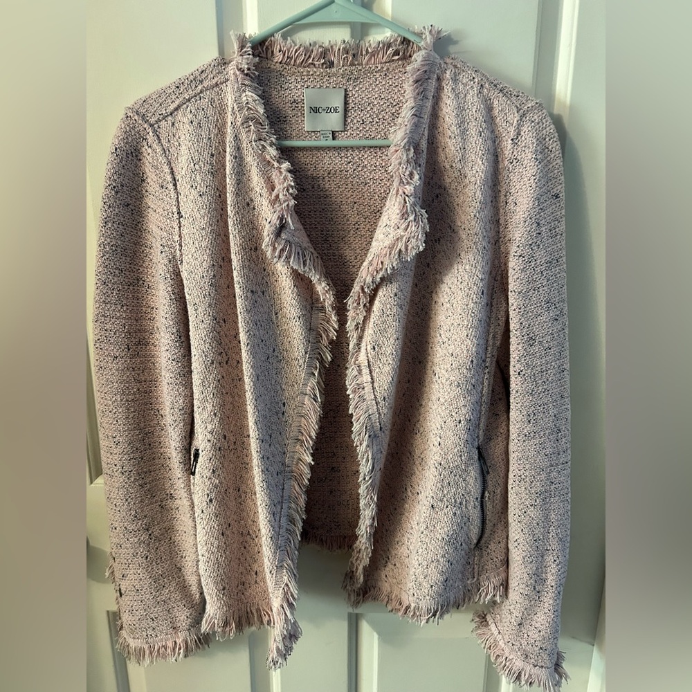 NIC and ZOE Fringe Trim Tweed Jacket Blazer EUC Small.